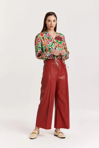 Sparkle Wide Leg Cropped Leather Pants