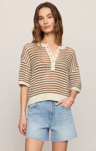 Kylo Striped Crochet Open Knit Sweater