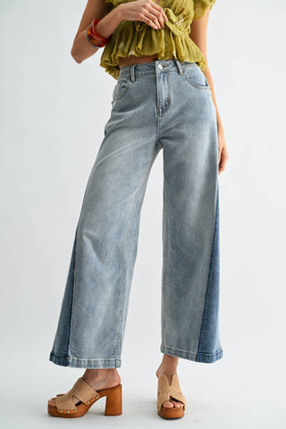 Wide Leg Contrast High Waist Jeans