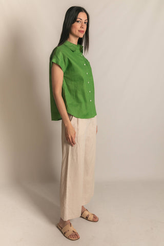 Linen Relaxed Short Sleeve Button Up Shirt