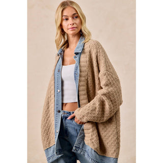 Layered Denim Cardigan