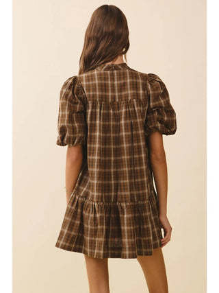 Ruffled Hem Plaid Dress