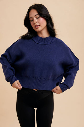 KNITTED MOCKNECK PULLOVER SWEATER