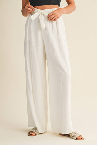 Linen Trousers with Lace Trimmed Belt