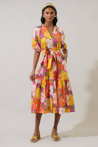 Milley Floral Wynette Tiered Midi Dress