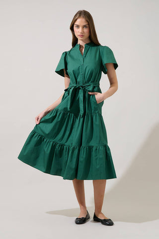 Bellucci Poplin Button Front Tiered Midi Dress