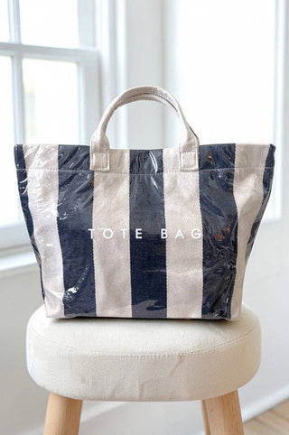 Navy and Beige Striped TOTE BAG