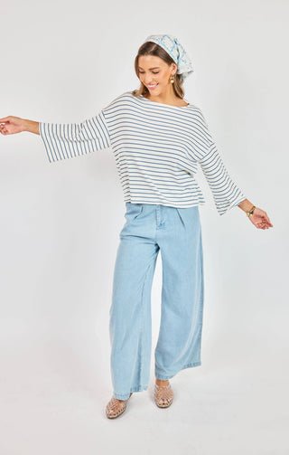 Memento Striped 3/4 Sleeve Top
