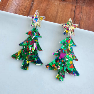 Christmas Tree Earrings - Green Sparkle // Holiday