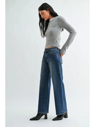 Mid-Rise Slim Wide Leg - Dark
