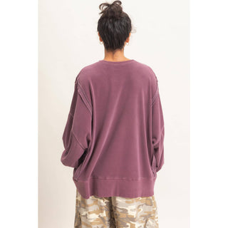 Pigment  Dye Oversized Raw Edge Sweatshirt