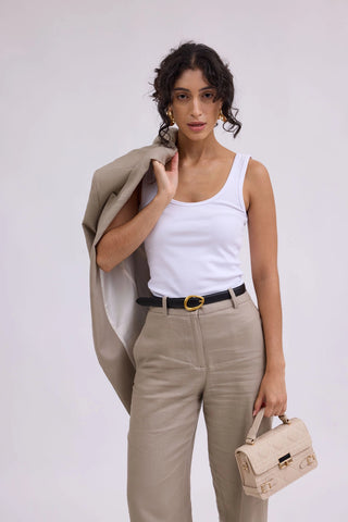 Black Leather Belt w/ Asymmetrical Buckle