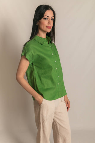 Linen Relaxed Short Sleeve Button Up Shirt