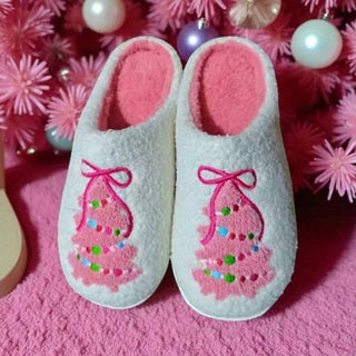 Pink Christmas Tree Slippers