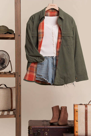 Reversible Corduroy and Plaid Flannel Shacket