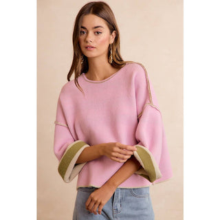 Striped Reversible Rolled Sleeve Sweater