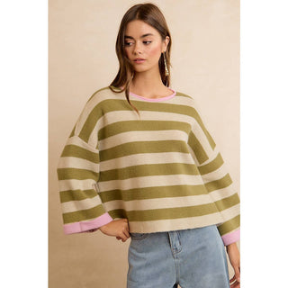 Striped Reversible Rolled Sleeve Sweater