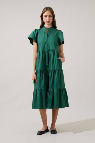 Bellucci Poplin Button Front Tiered Midi Dress
