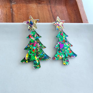 Christmas Tree Earrings - Green Sparkle // Holiday