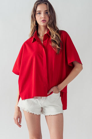 Relaxed Fit Hidden Placket Short Sleeve Top