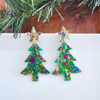 Christmas Tree Earrings - Green Sparkle // Holiday