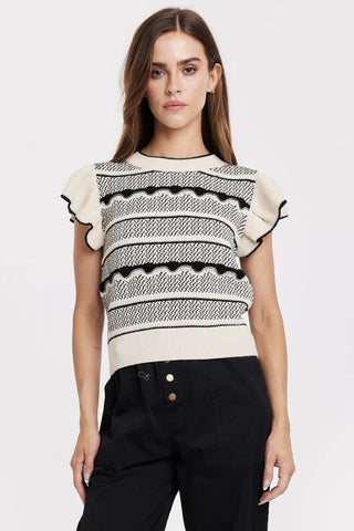 Bethany Ruffle Sleeve Stripe Sweater Top