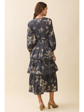 Lace Detail Floral Midi Dress