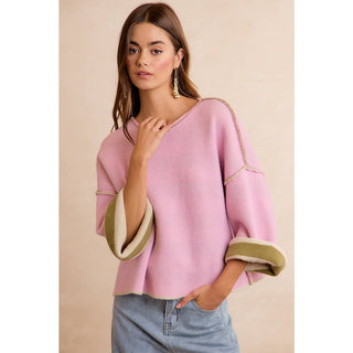 Striped Reversible Rolled Sleeve Sweater