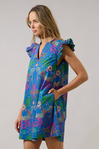 Yori Tropical Evalyn Ruffle Mini Dress