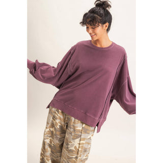 Pigment  Dye Oversized Raw Edge Sweatshirt