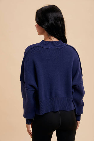 KNITTED MOCKNECK PULLOVER SWEATER