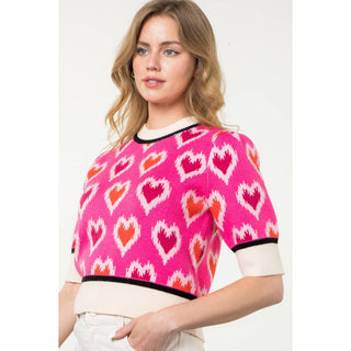 Heart Knit Short Sleeve Top