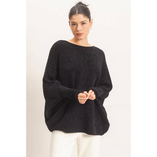 Chenille Boat Neck Dolman Sleeve Sweater