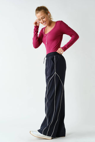 Slim Fit Scoop Neck Micro-Ribbed Long Sleeve Top
