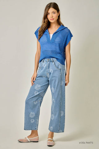 Fishnet Zip-Up Short Sleeve Sweater