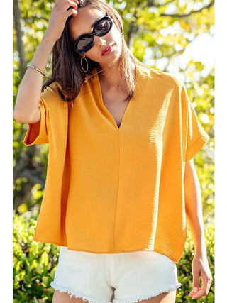 Robbie Oversized V-Neck Folded Sleeve Top