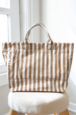 Tan and Beige Striped TOTE BAG