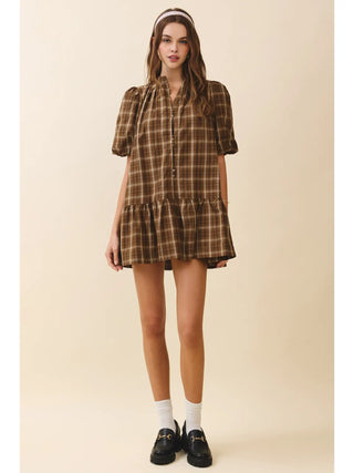 Ruffled Hem Plaid Dress