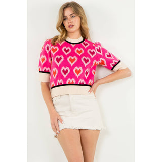 Heart Knit Short Sleeve Top