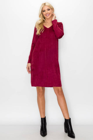 Aurora Stretch V-Neck Suede Dress