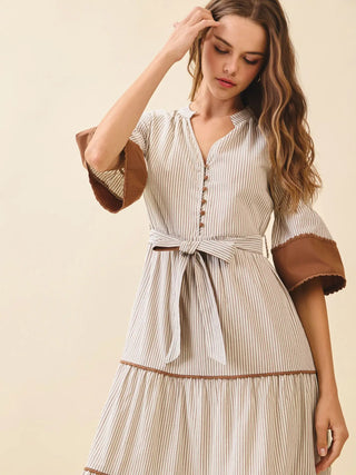 Contrast Trim Midi Dress
