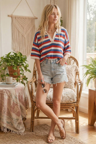 Americana Striped Lightweight Sweater Top