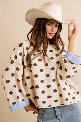 Polka Dot Rolled Sleeve Sweater