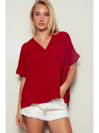 Robbie Oversized V-Neck Folded Sleeve Top