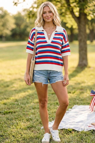 Americana Striped Lightweight Sweater Top