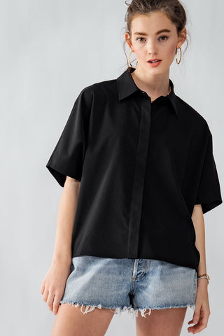 Relaxed Fit Hidden Placket Short Sleeve Top