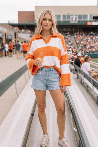Oversized Gameday Rugby Stripe Sweater