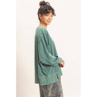 Pigment  Dye Oversized Raw Edge Sweatshirt