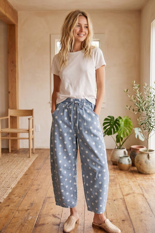 Polka Dot Denim Barrel Pants