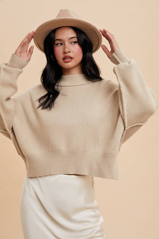 KNITTED MOCKNECK PULLOVER SWEATER